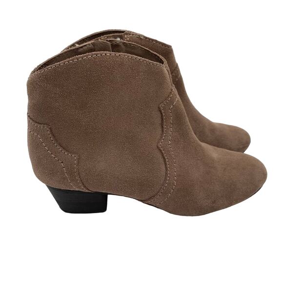 Schutz Abiha Closed Toe Ankle Boot Taupe Tan Side Zip Size 6.5B Bootie Suede - Picture 1 of 10